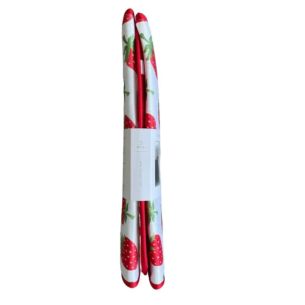 HOUSE & GARDEN Strawberry Dish Drying Mats Red & White 16x22 Set of 2 NEW